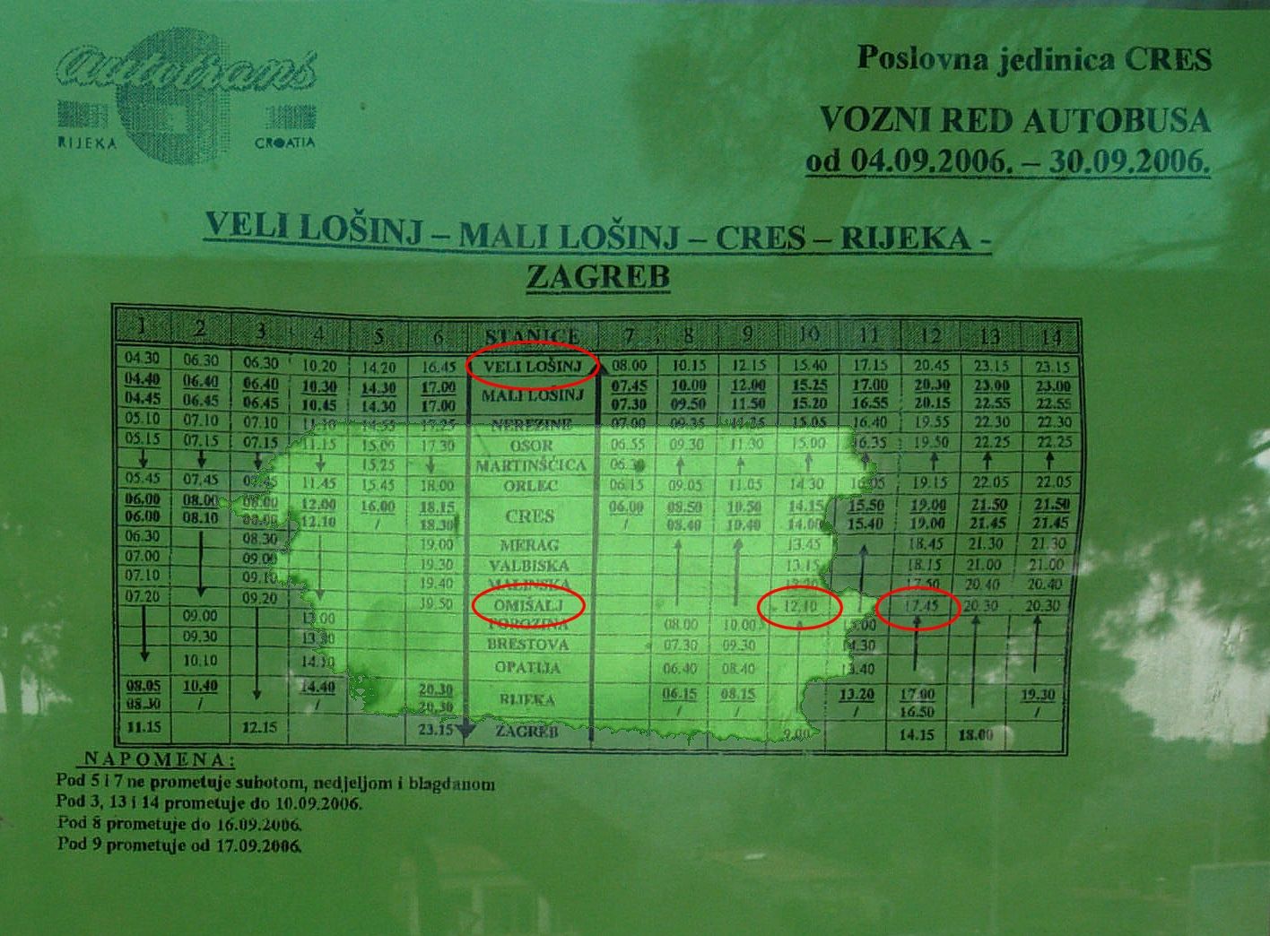 Fahrplan von Autotrans f�r Transfer Flughafen Rijeka in Kroatien nach Mali Losinj - Kvarner Bucht / Kroatien